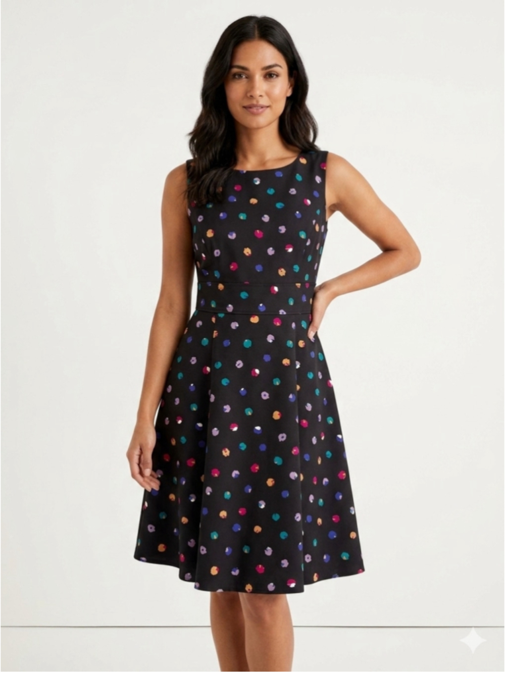 Women's Nine West Multicolor Painterly Polka Dot Fit & Flare Dress Size 6 - 771